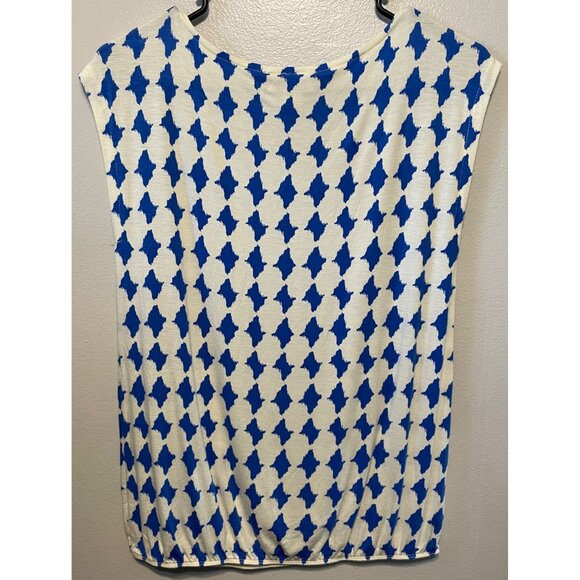 LOFT Petites Blue & White Geometric Print Sleeveless Blouse SP - Picture 5 of 7